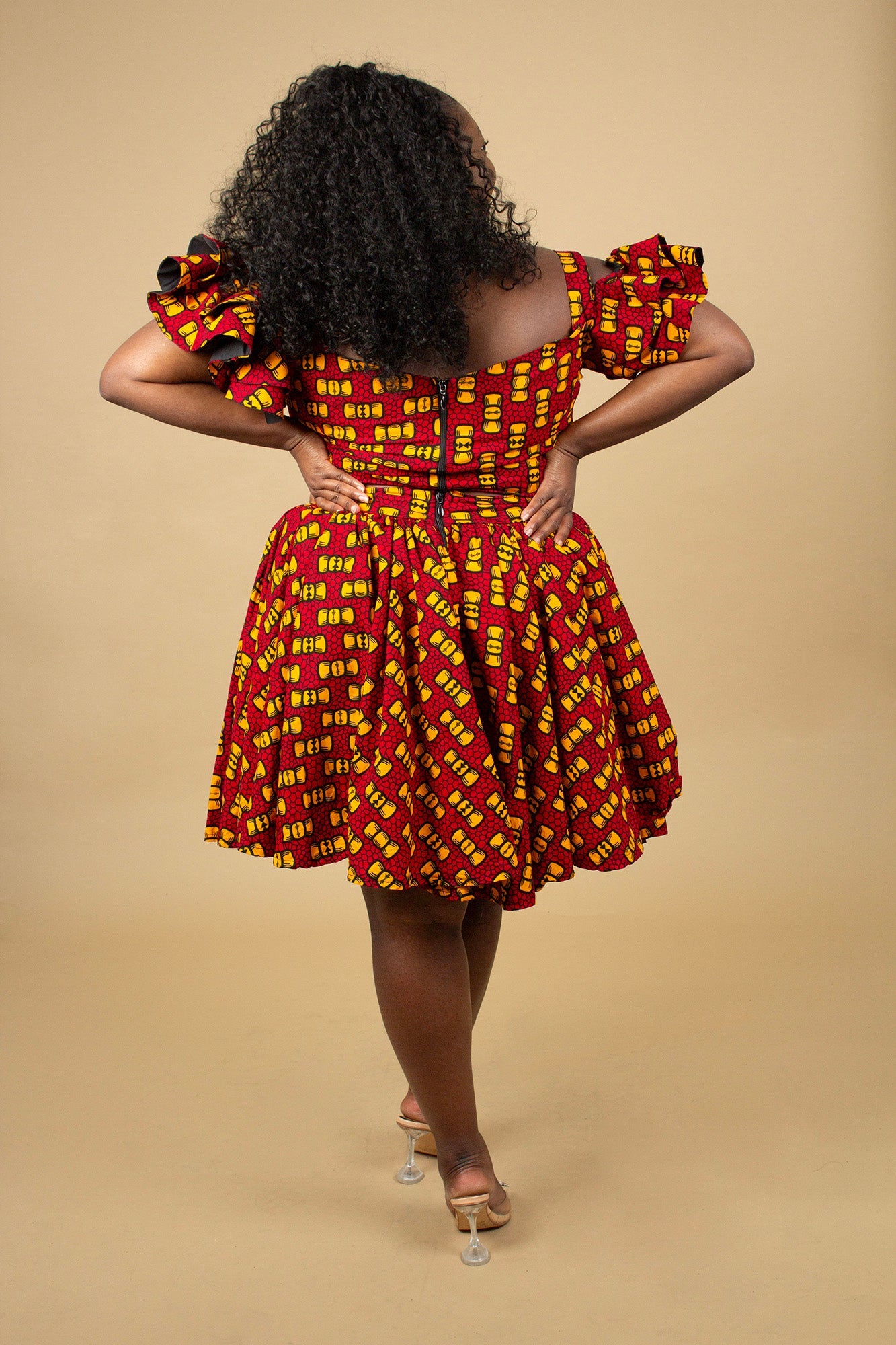 Flare Sleeved African Print Bow Crop Top