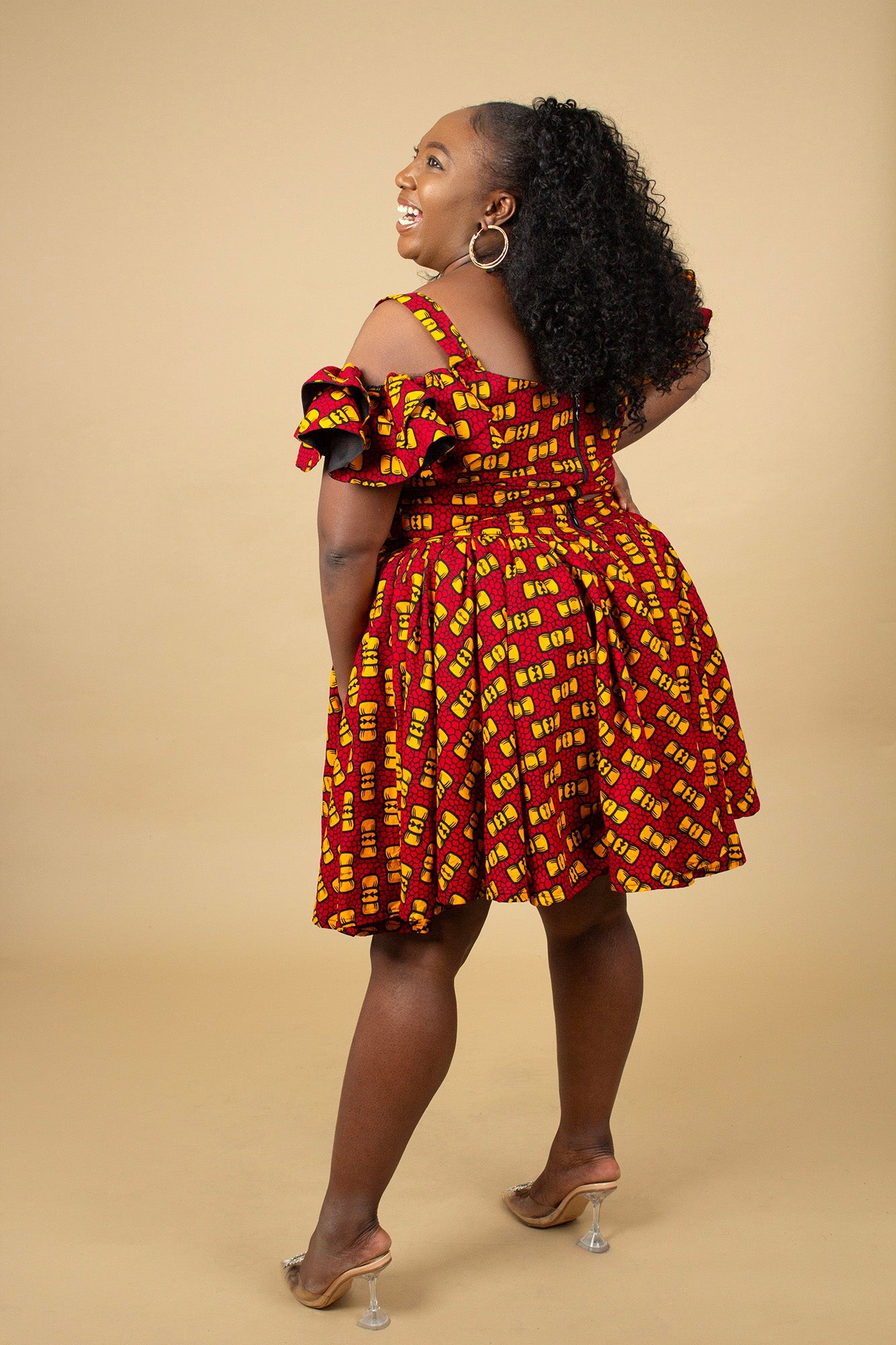 Flare Sleeved African Print Bow Crop Top