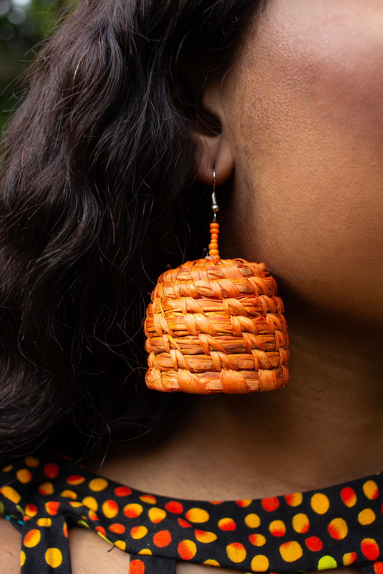 Orange Basket Raffia Earrings