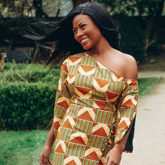 Ama African Print Kente Cape Dress