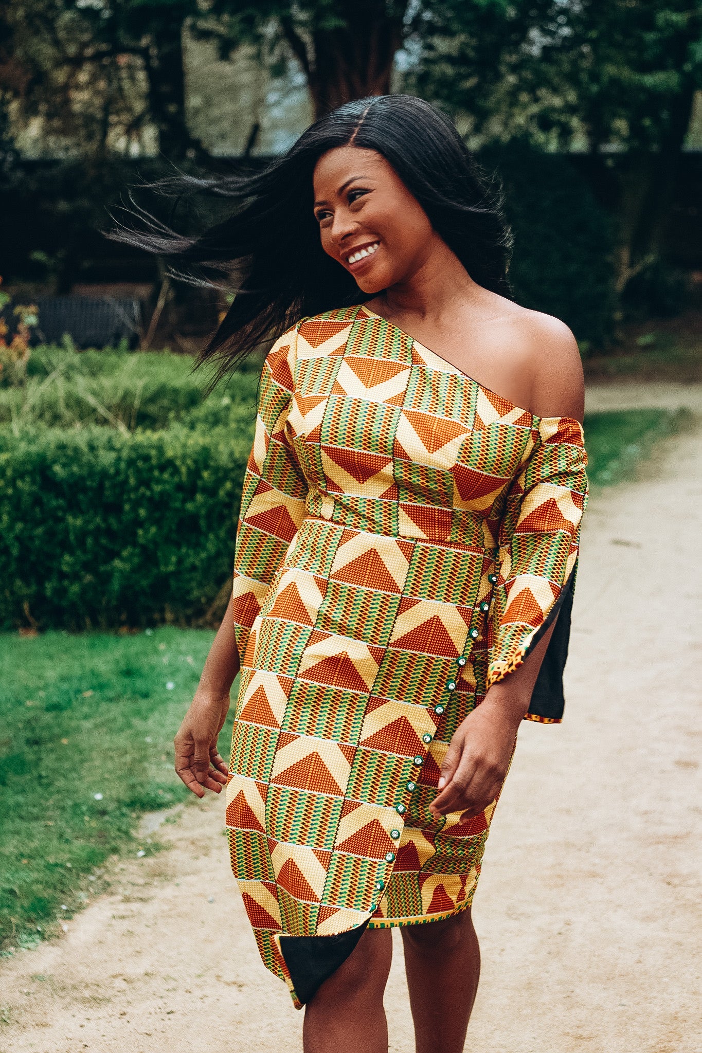 Ama African Print Kente Cape Dress
