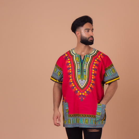 Unisex Pink African Print Danshiki