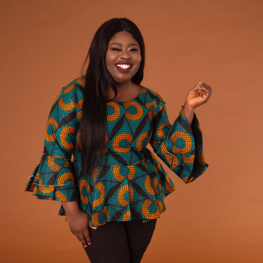 Adetayo Peplum Flared-Sleeve Top